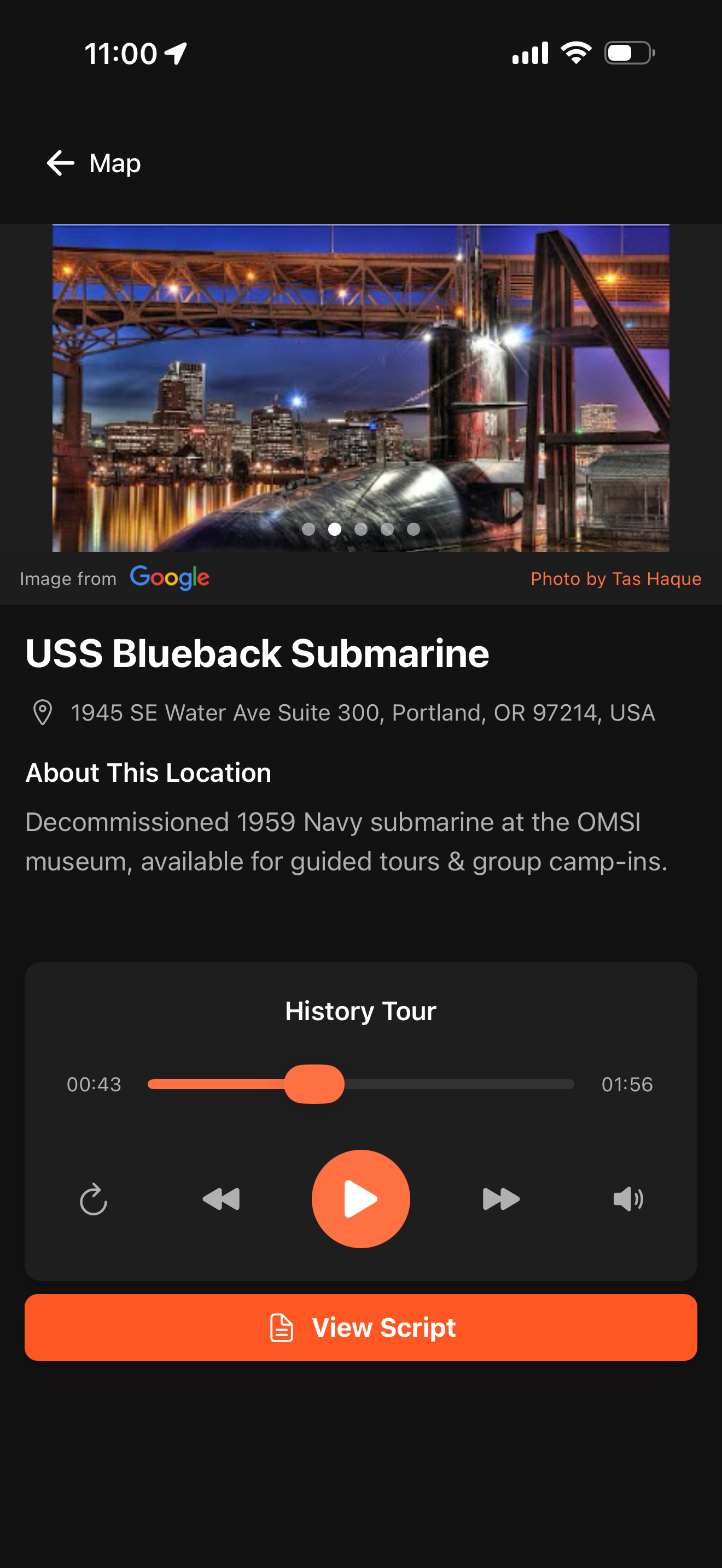 TensorTours app screenshot - Audio tour